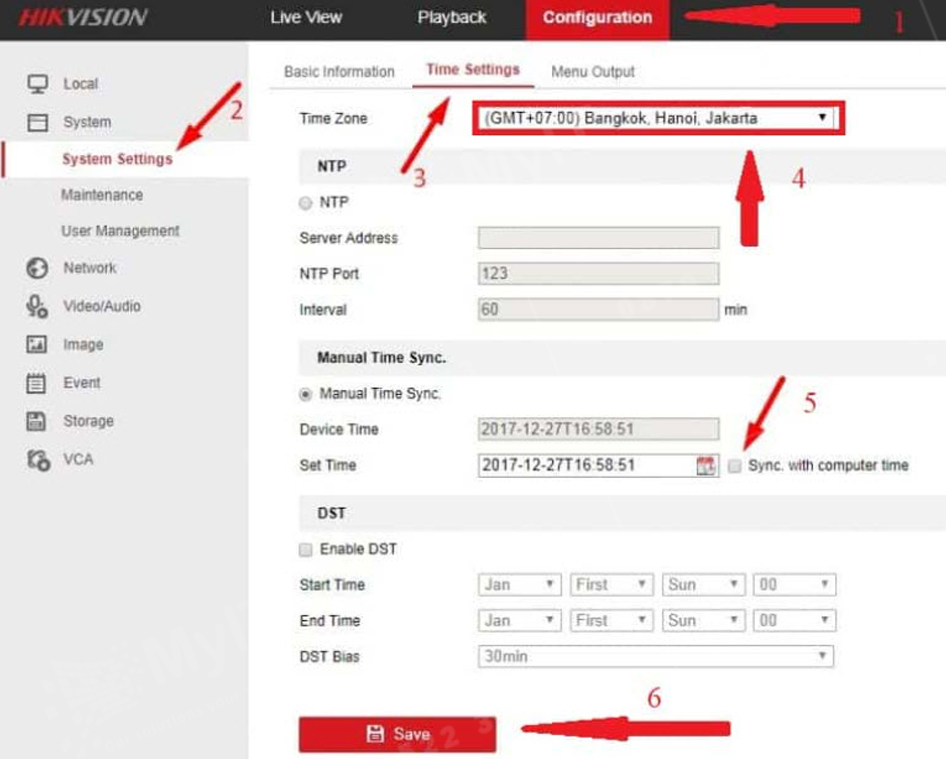 Kiểm tra giờ theo các bước như hình