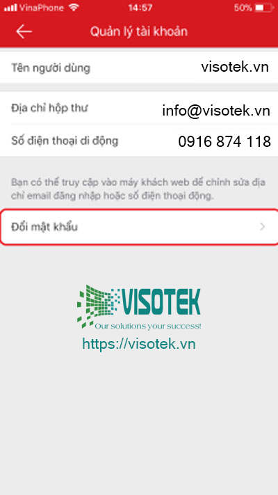 chọn “Đổi mật khẩu” hoặc “Change Password”