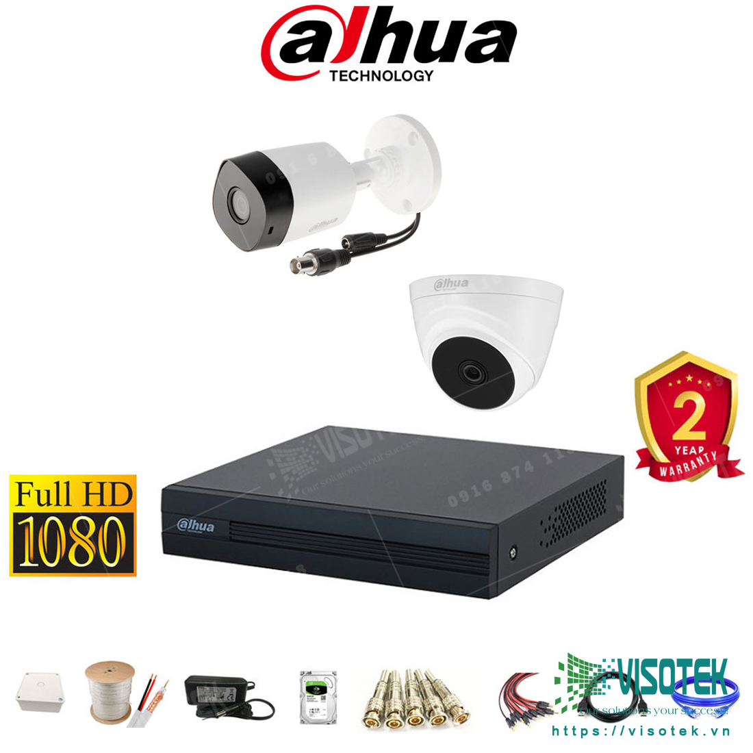 Trọn bộ 2 camera Dahua HD CVI 2.0MP Full HD