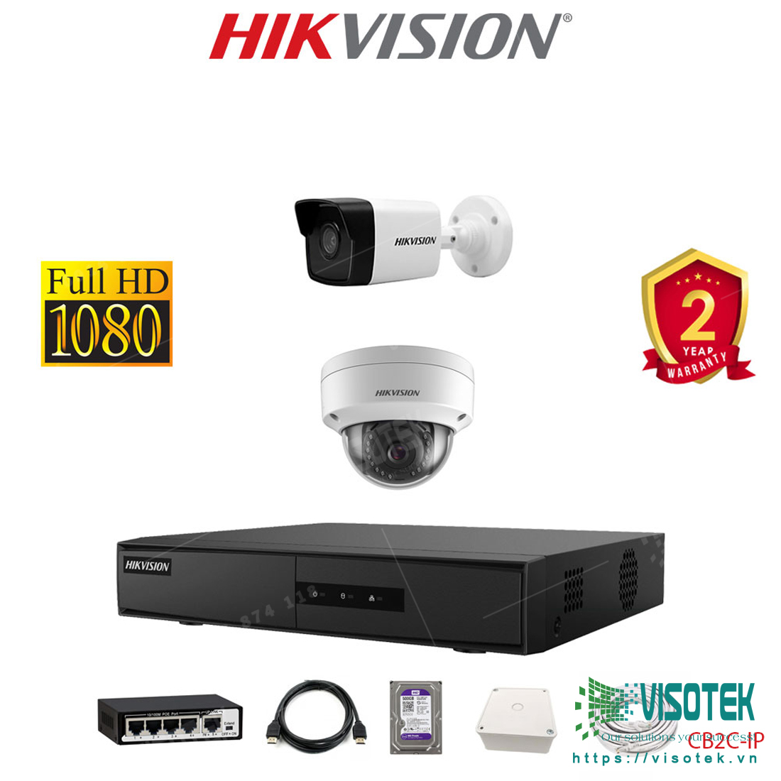 Trọn bộ 2 camera IP Hikvision 2MP Full HD