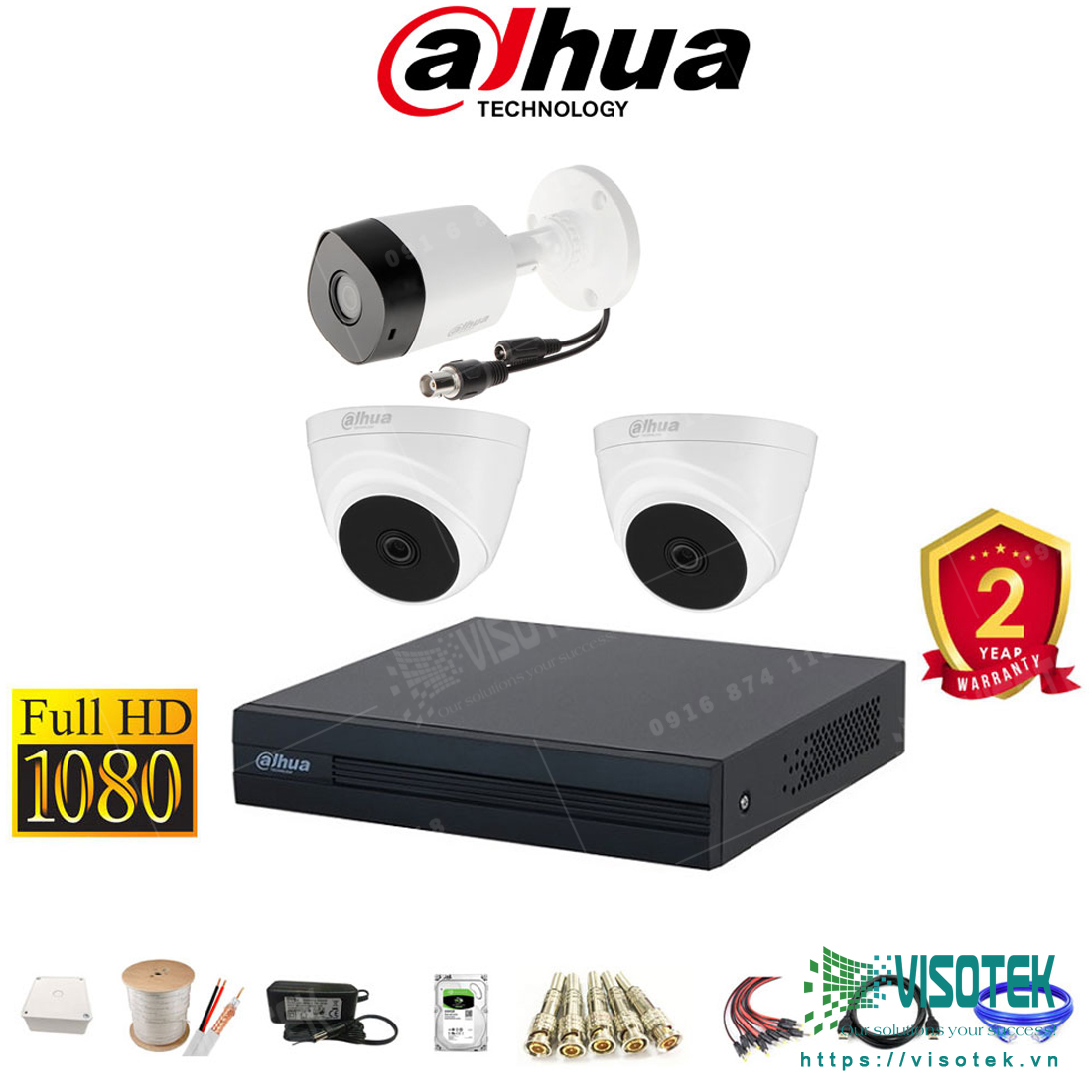 Trọn bộ 3 camera Dahua HD CVI 2.0MP Full HD