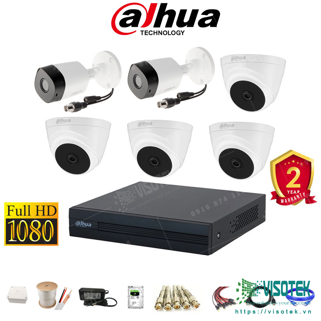 Trọn bộ 6 camera Dahua HD CVI 2.0MP Full HD