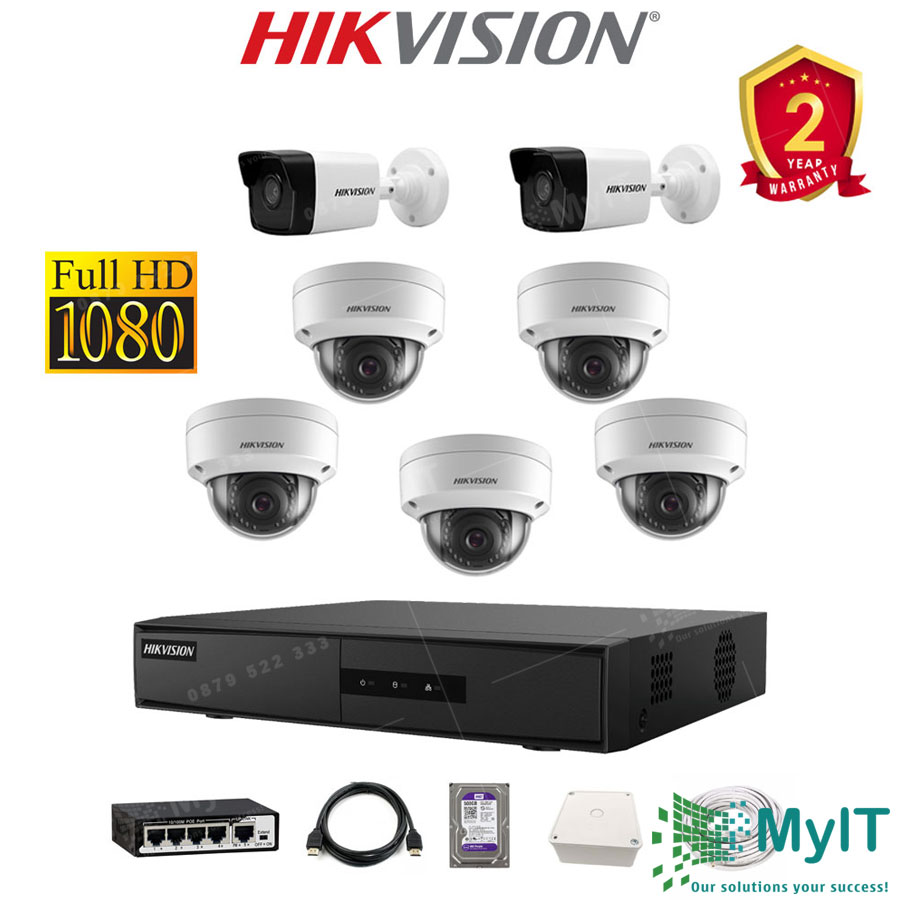 Trọn bộ 7 camera IP Hikvision 2MP Full HD