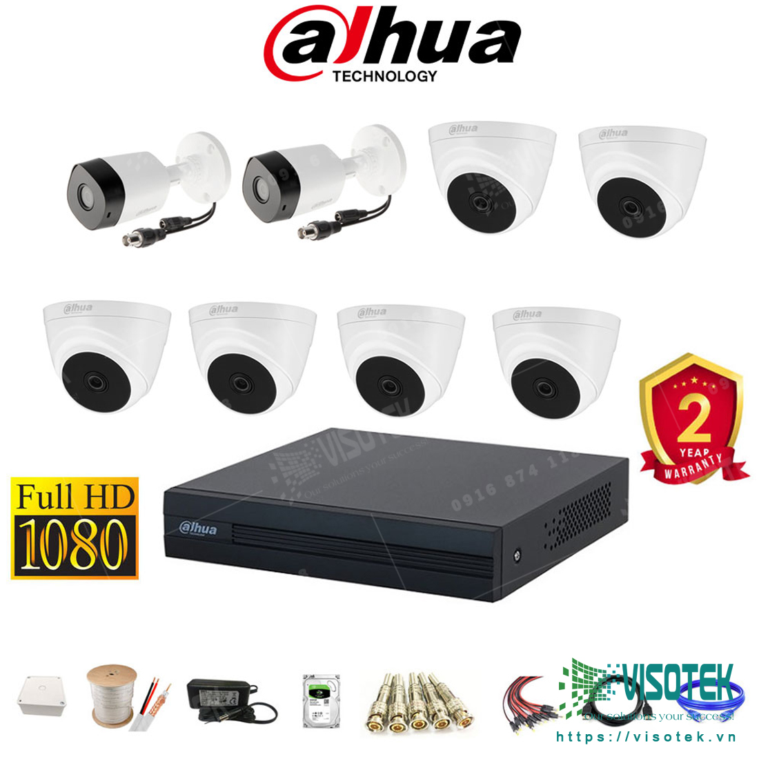 Trọn bộ 8 camera Dahua HD CVI 2.0MP Full HD