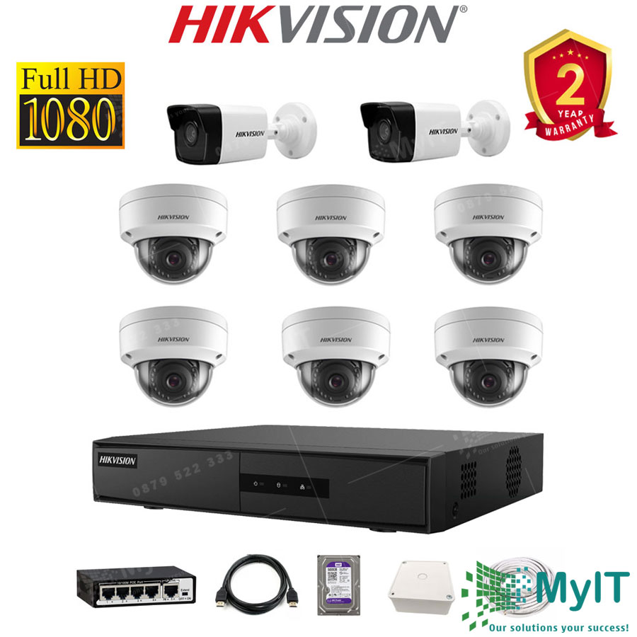 Trọn bộ 8 camera IP Hikvision 2MP Full HD