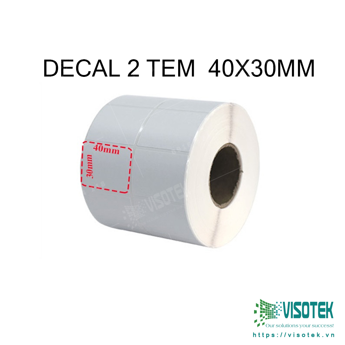 Giấy in tem decal PVC 40x30mm 2 tem 1 hàng cuộn 50m